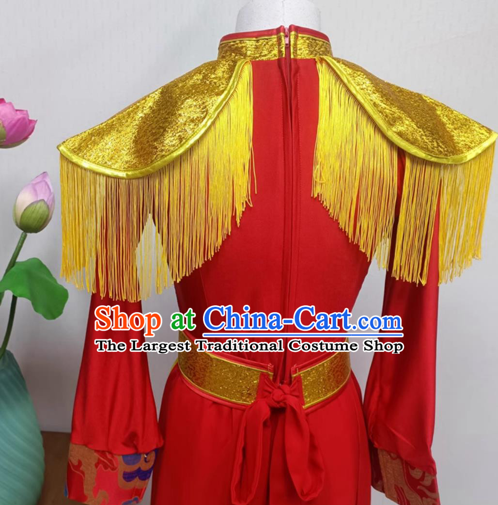 Chinese Yangko Dance Dragon Raiser Costume Women Group Performance Red Outfit China Jiaozhou Folk Dance Clothing