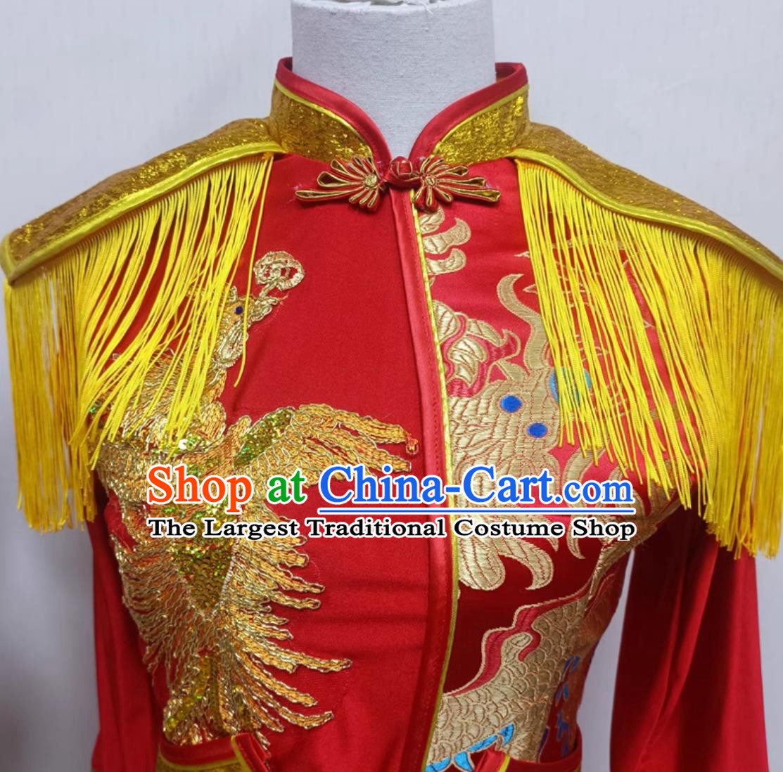 Chinese Yangko Dance Dragon Raiser Costume Women Group Performance Red Outfit China Jiaozhou Folk Dance Clothing