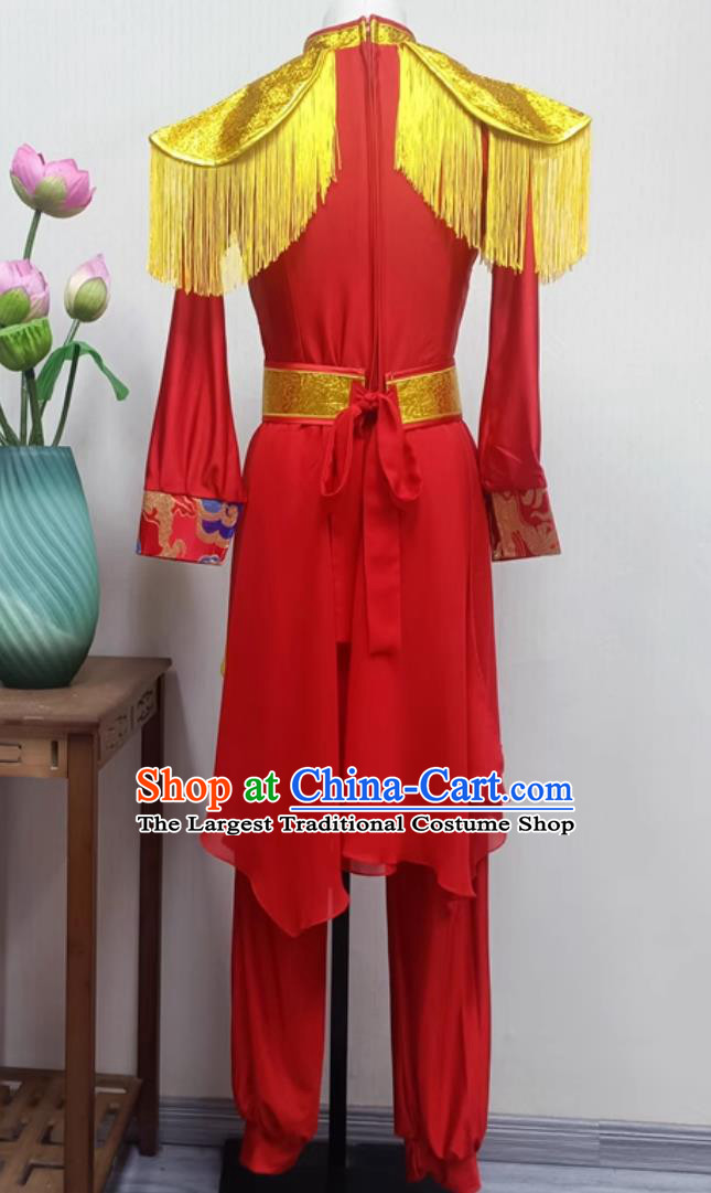 Women Group Performance Red Dress China Folk Dance Clothing Chinese Drum Dance Yangko Costume