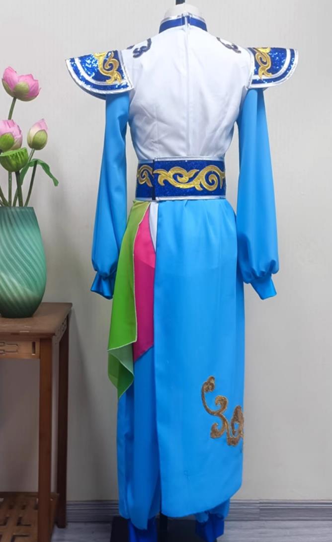 Women Dragon Performance Blue Outfit China Folk Dance Clothing Chinese Yangko Dance Drum Show Costume