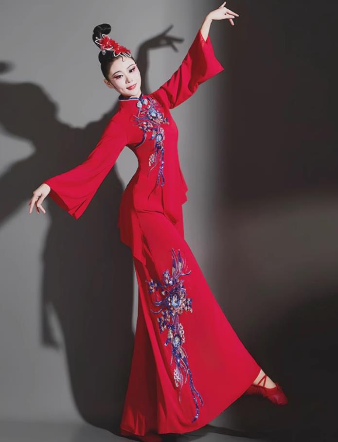 China Classical Dance Clothing Chinese Dance Contest Umbrella Dance Costume Woman Solo Performance Red Outfit