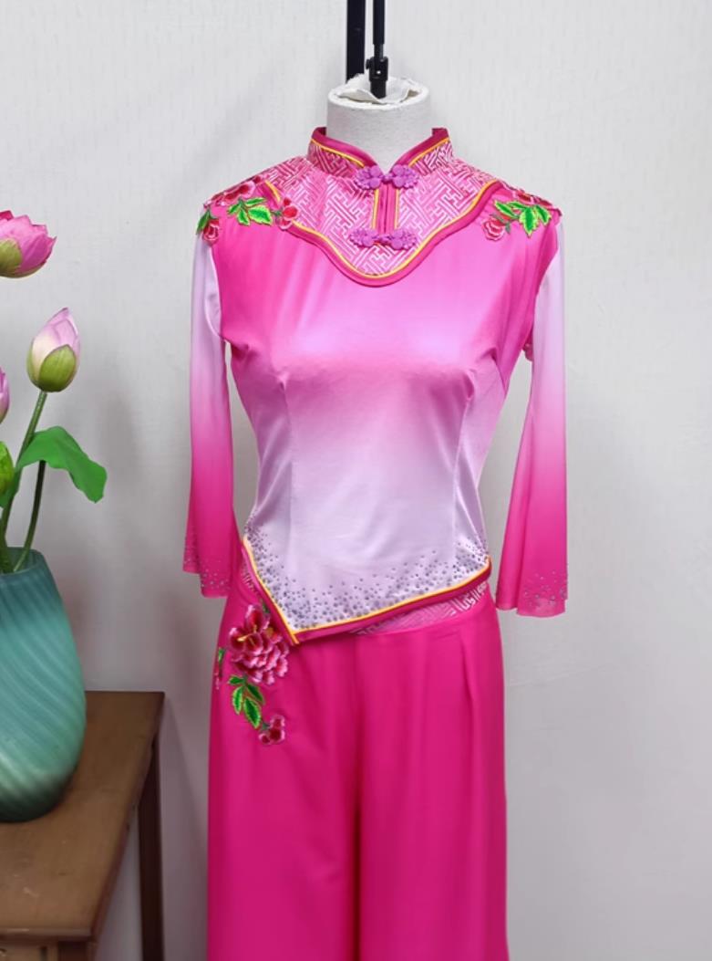 Women Group Performance Pink Outfit China Folk Dance Yangge Clothing Chinese Yangko Dance Costume