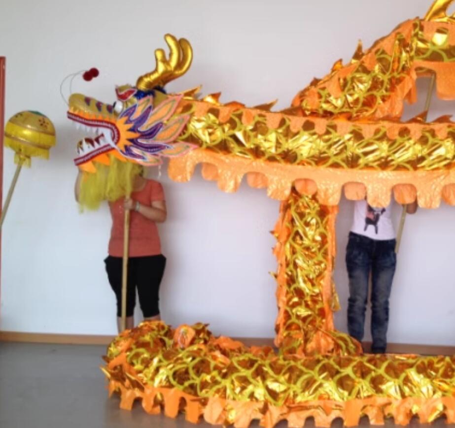 Handmade Golden Dancing Dragon Chinese Happy Festival Celebration Dragon Dance Costume Completes Set for 7 Adults
