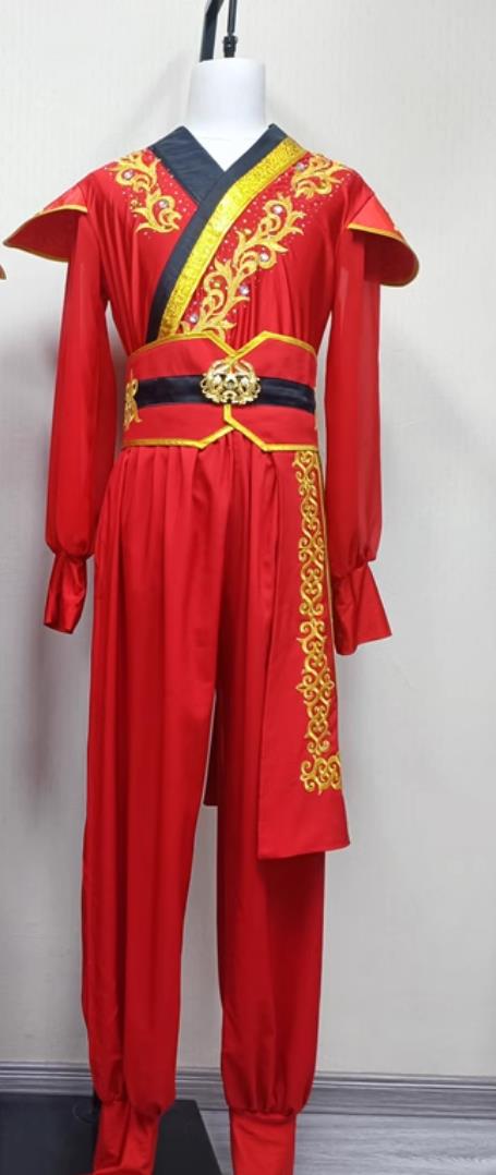 Male Group Performance Red Outfit China Drum Dance Yangge Clothing Chinese Yangko Dance Costume