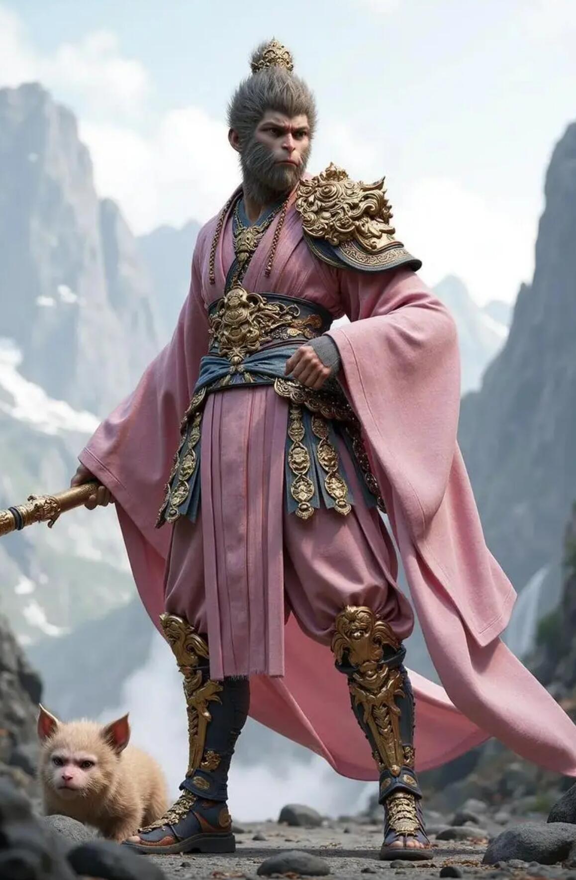 Black Myth Wukong Handsome Monkey King Costume Sun Wu Kong Pink Outfit