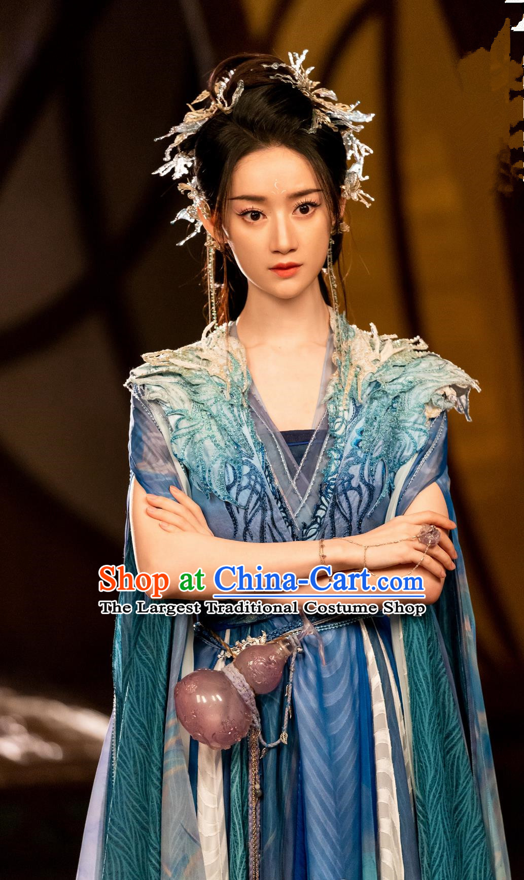 Ancient China Fairy Clothing Chinese TV Series Fox Spirit Matchmaker Red Moon Pact Tu Shan Ya Ya Blue Dress