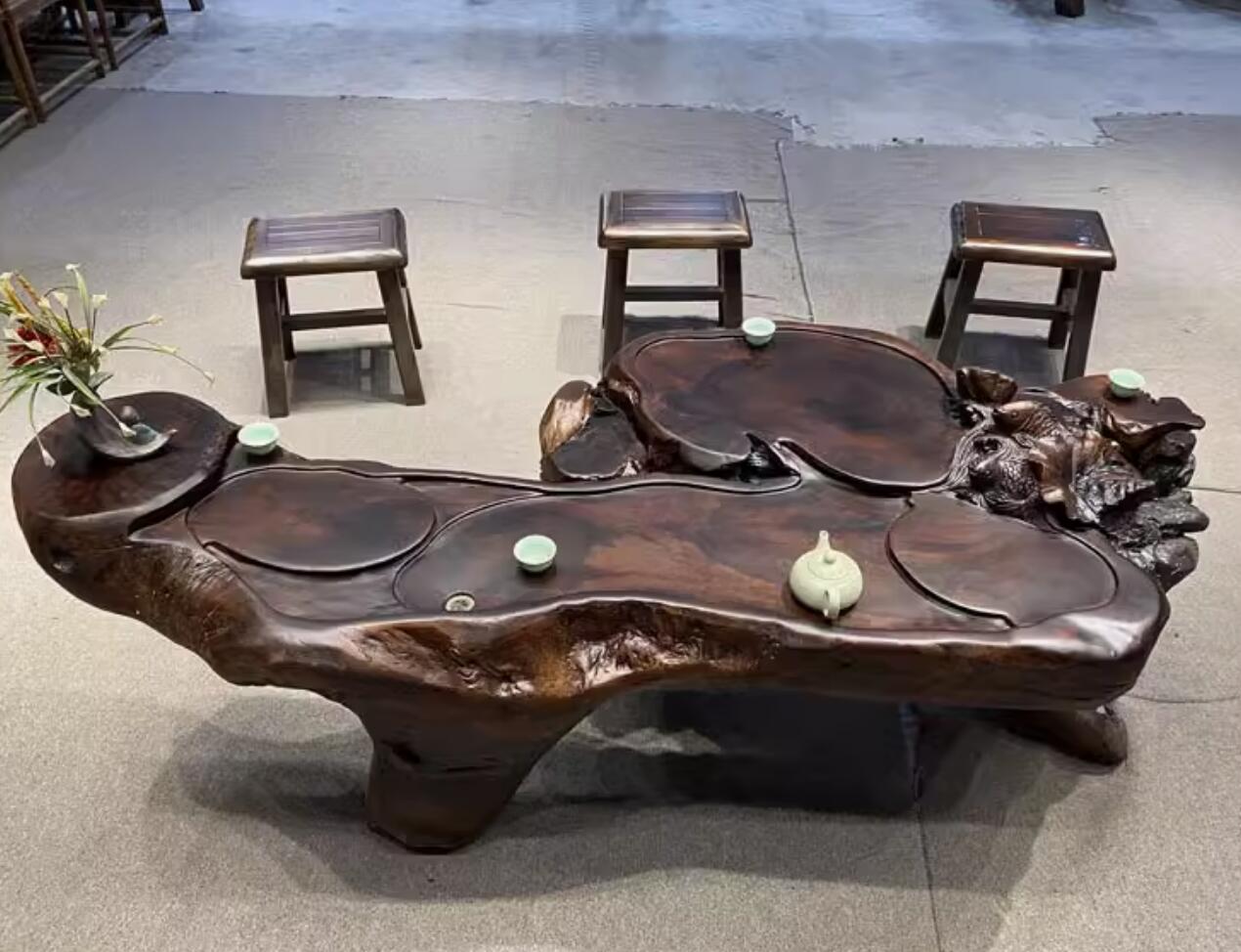 Hand Carved Chinese Tree Root Tea Table Wenge Teatable