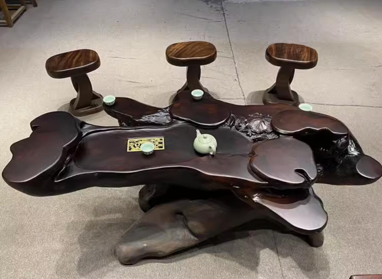 Hand Carved Wenge Teatable Chinese Tree Root Tea Table