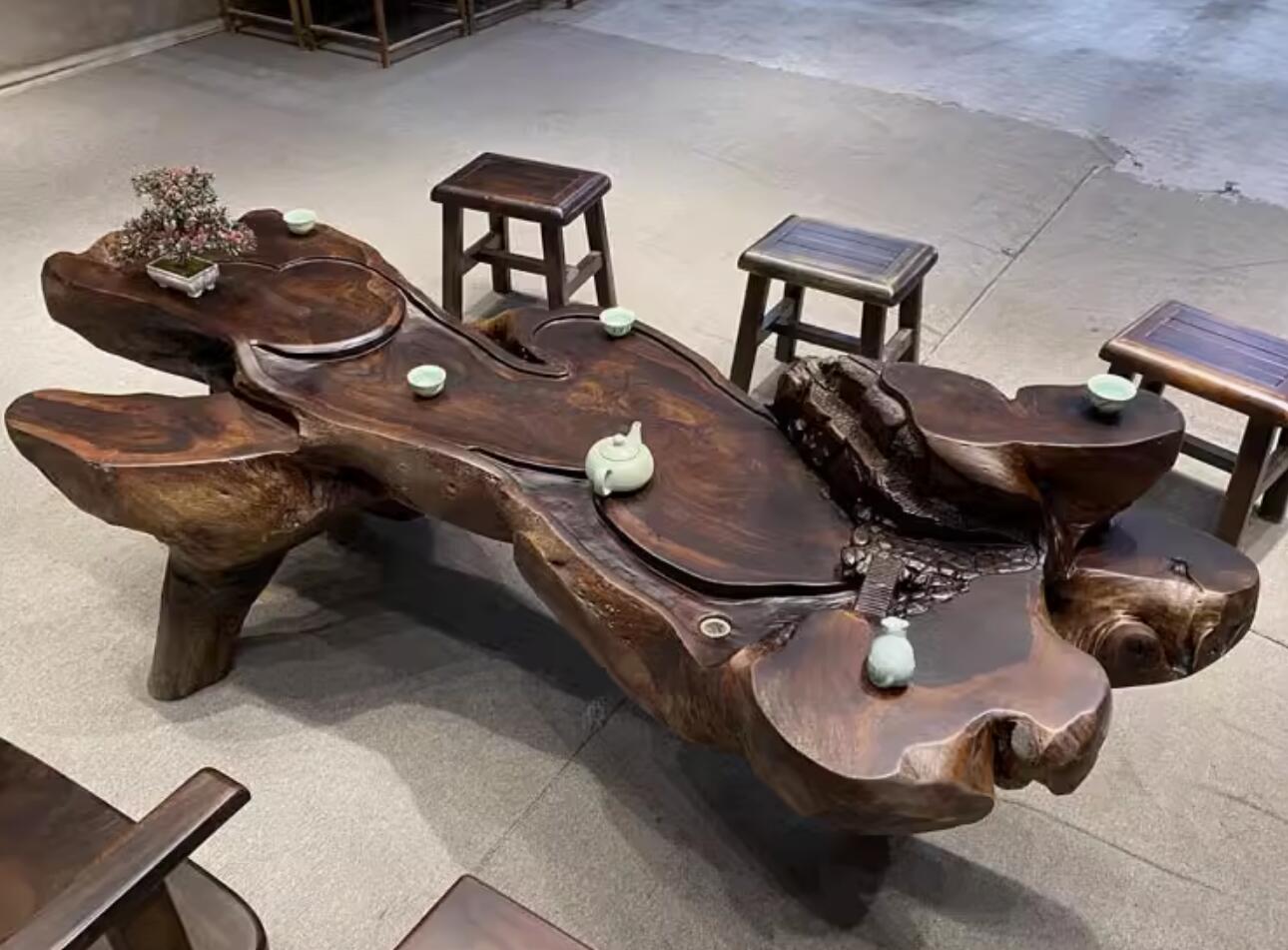 Chinese Tree Root Tea Table Kung Fu Tea Hand Carved Wenge Teatable