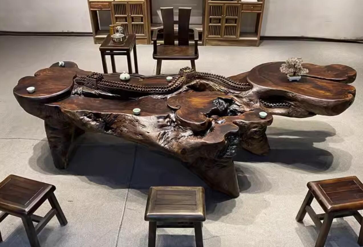 Hand Carved Great Wall Wenge Teatable Chinese Tree Root Tea Table Kung Fu Tea