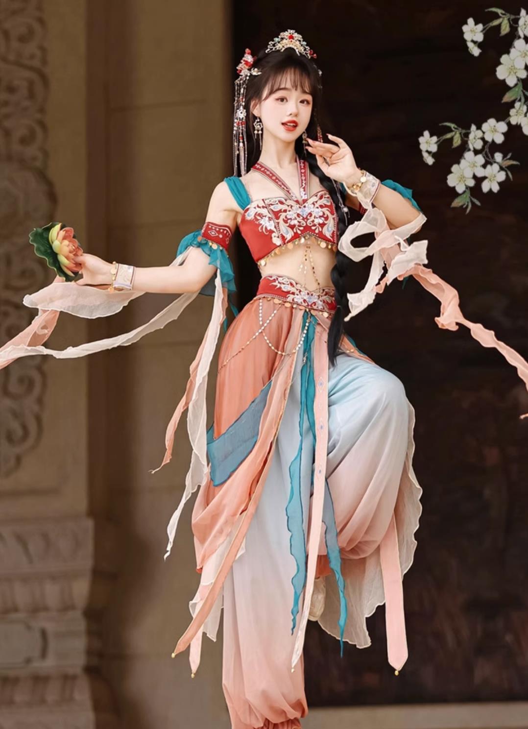 Chinese  Flying Apsaras Hanfu China Dunhuang Feitian Dance Costumes Complete Set