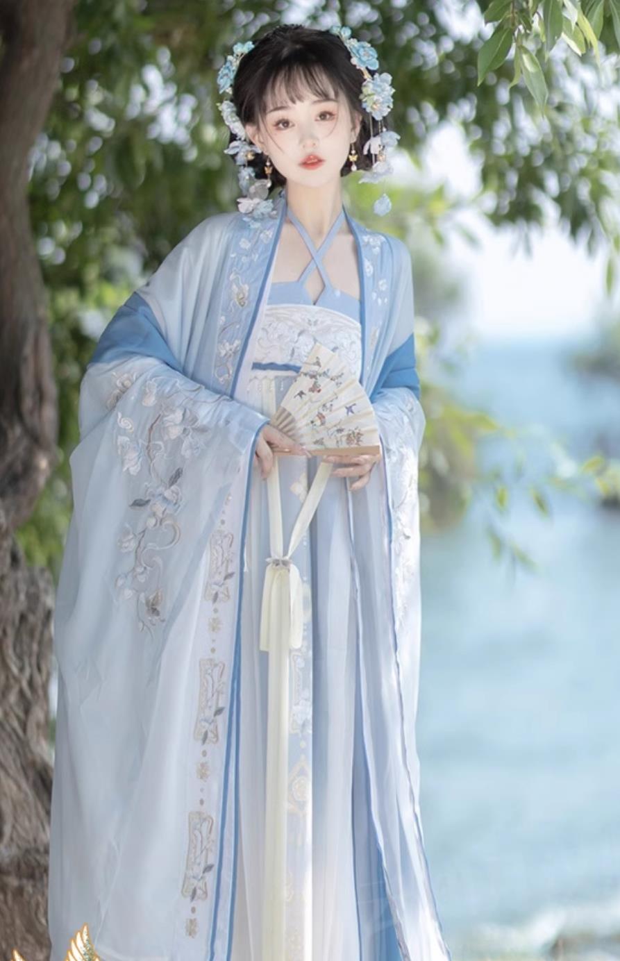 Ancient China Tang Dynasty Royal Princess Costumes Chinese Hanfu Fairy Blue Dress