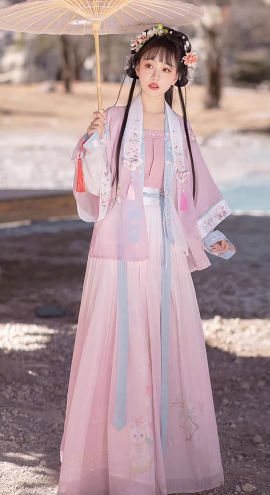 China Song Dynasty Young Lady Pink Dress Ancient Royal Princess Costumes Chinese Hanfu