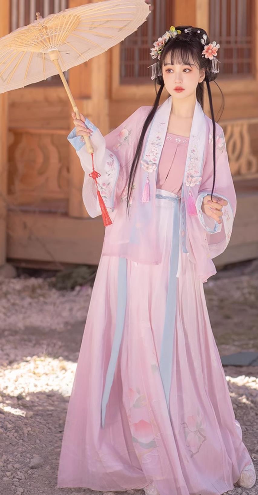 China Song Dynasty Young Lady Pink Dress Ancient Royal Princess Costumes Chinese Hanfu