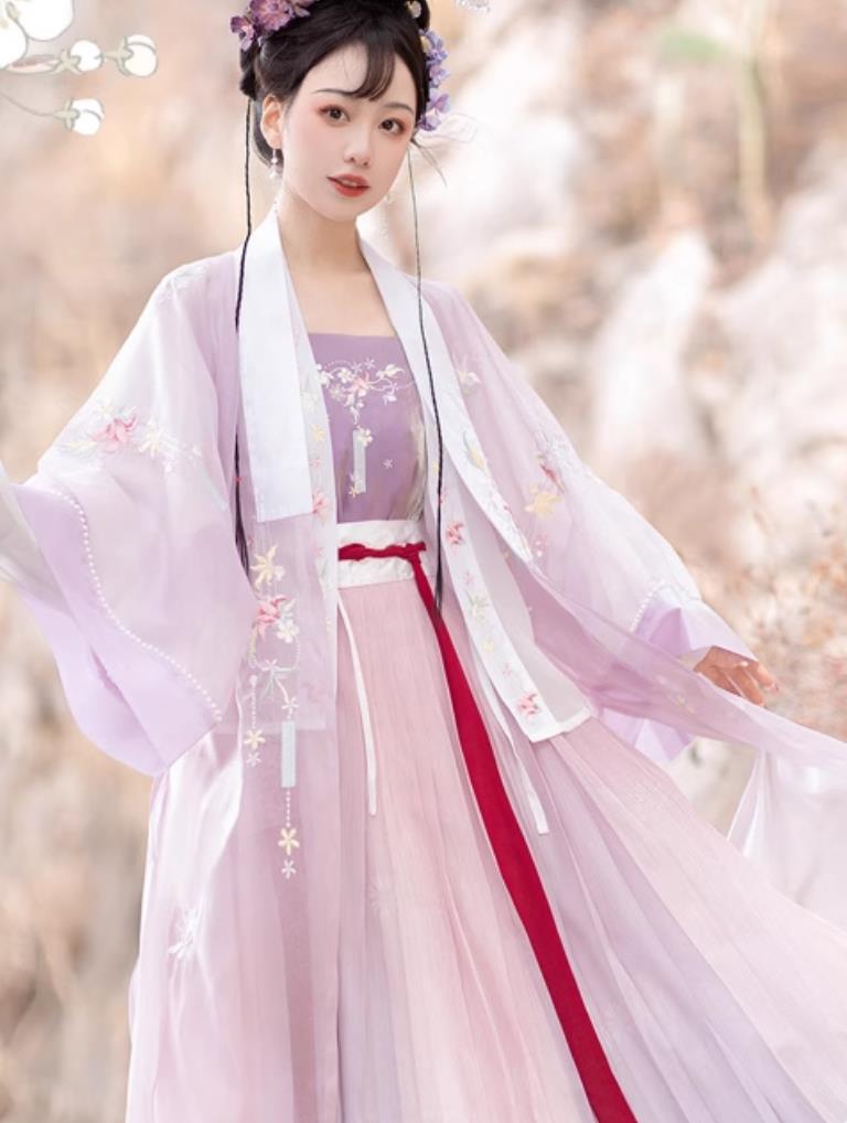 Ancient China Ming Dynasty Royal Princess Dresses Young Lady Costumes Lilac Chinese Hanfu