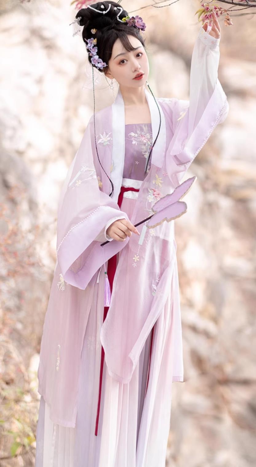 Ancient China Ming Dynasty Royal Princess Dresses Young Lady Costumes Lilac Chinese Hanfu