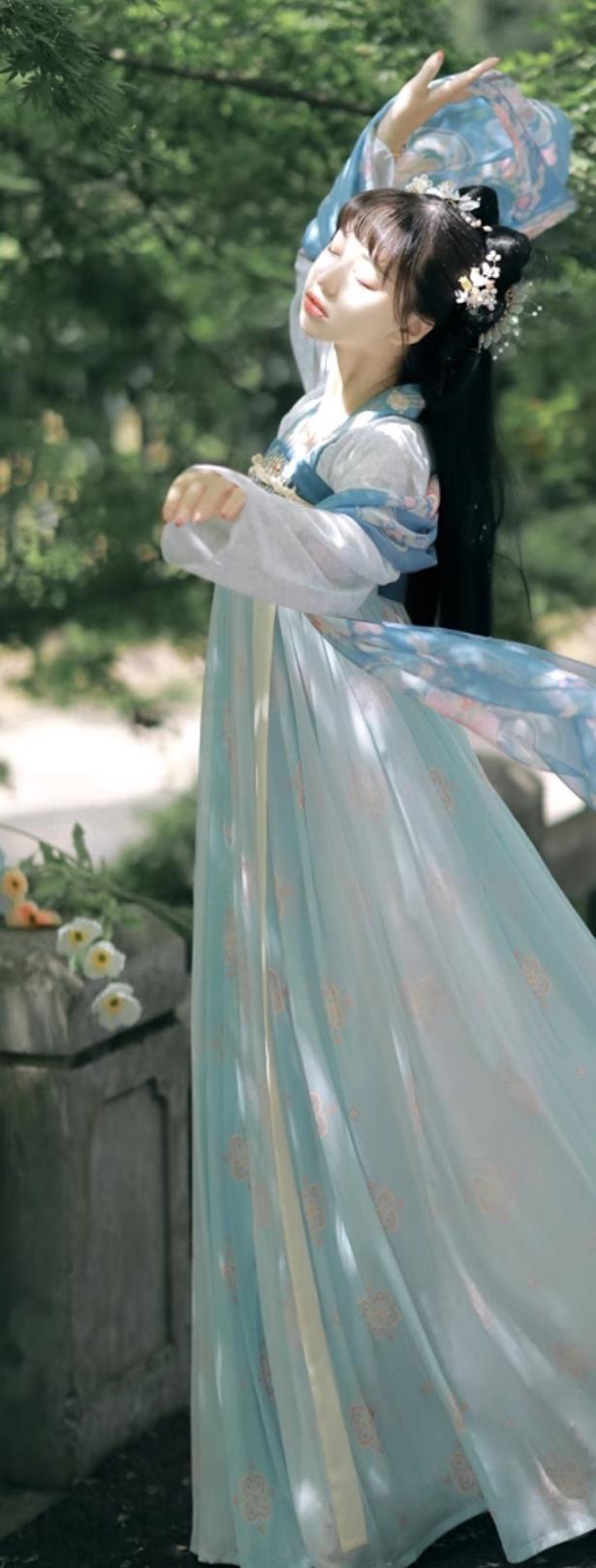 Tang Dynasty Young Lady Costume Chinese Hanfu Ancient China Royal Princess Blue Dress