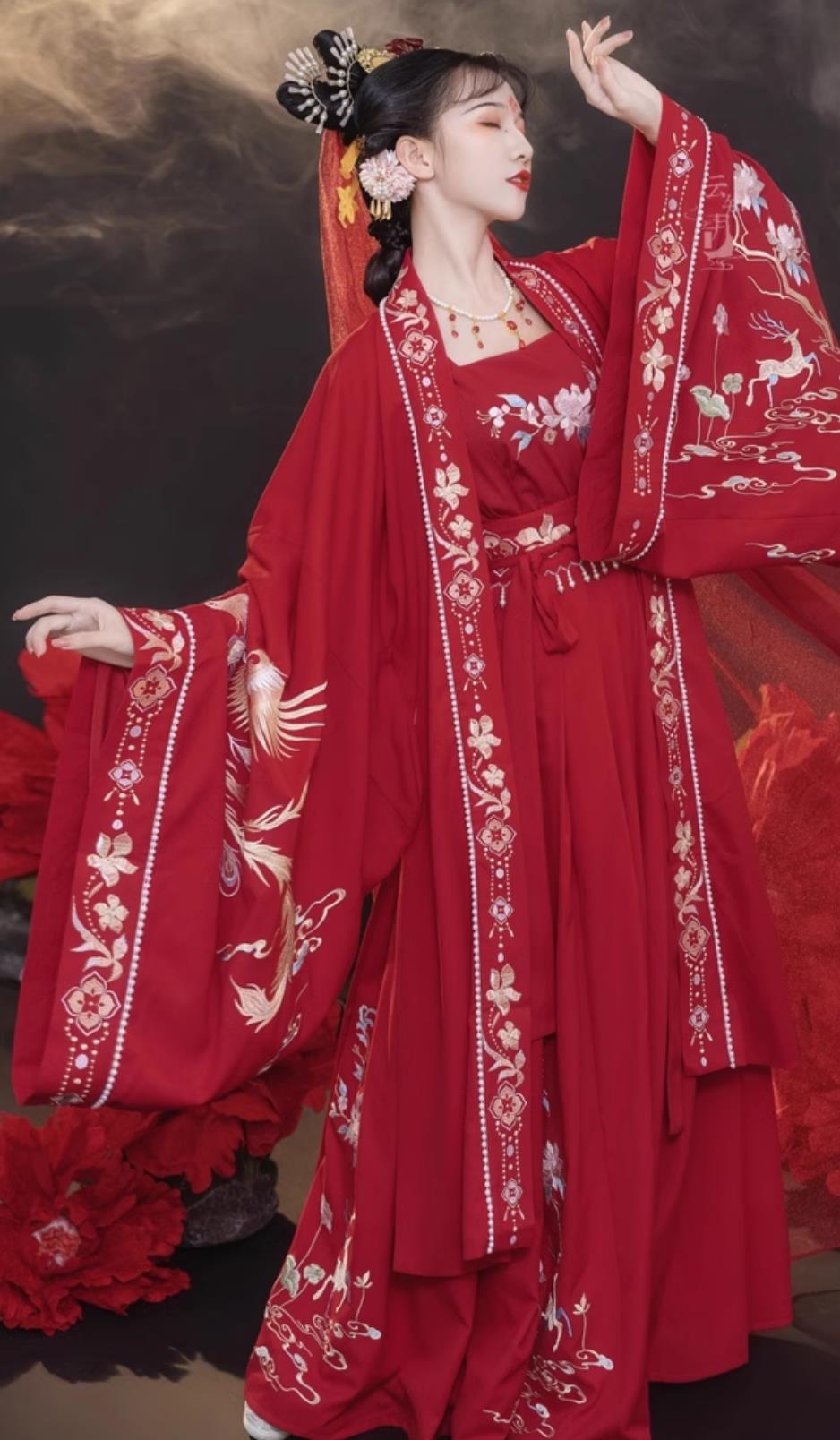 Ancient China Bride Red Dress Tang Dynasty Young Lady Costume Chinese Wedding Hanfu