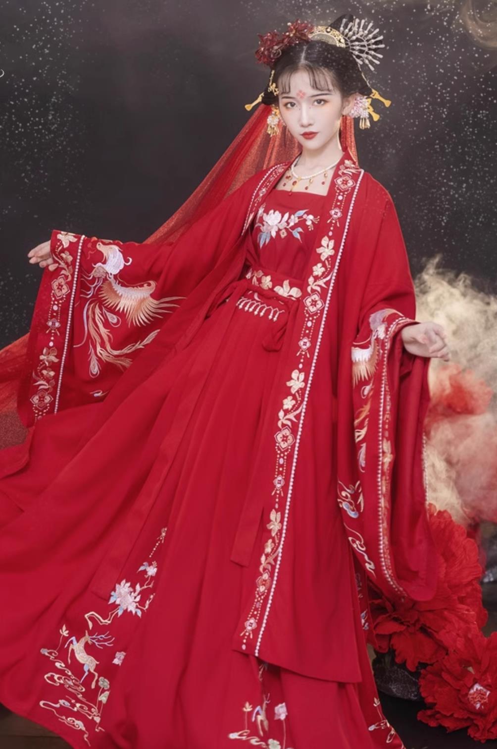 Ancient China Bride Red Dress Tang Dynasty Young Lady Costume Chinese Wedding Hanfu