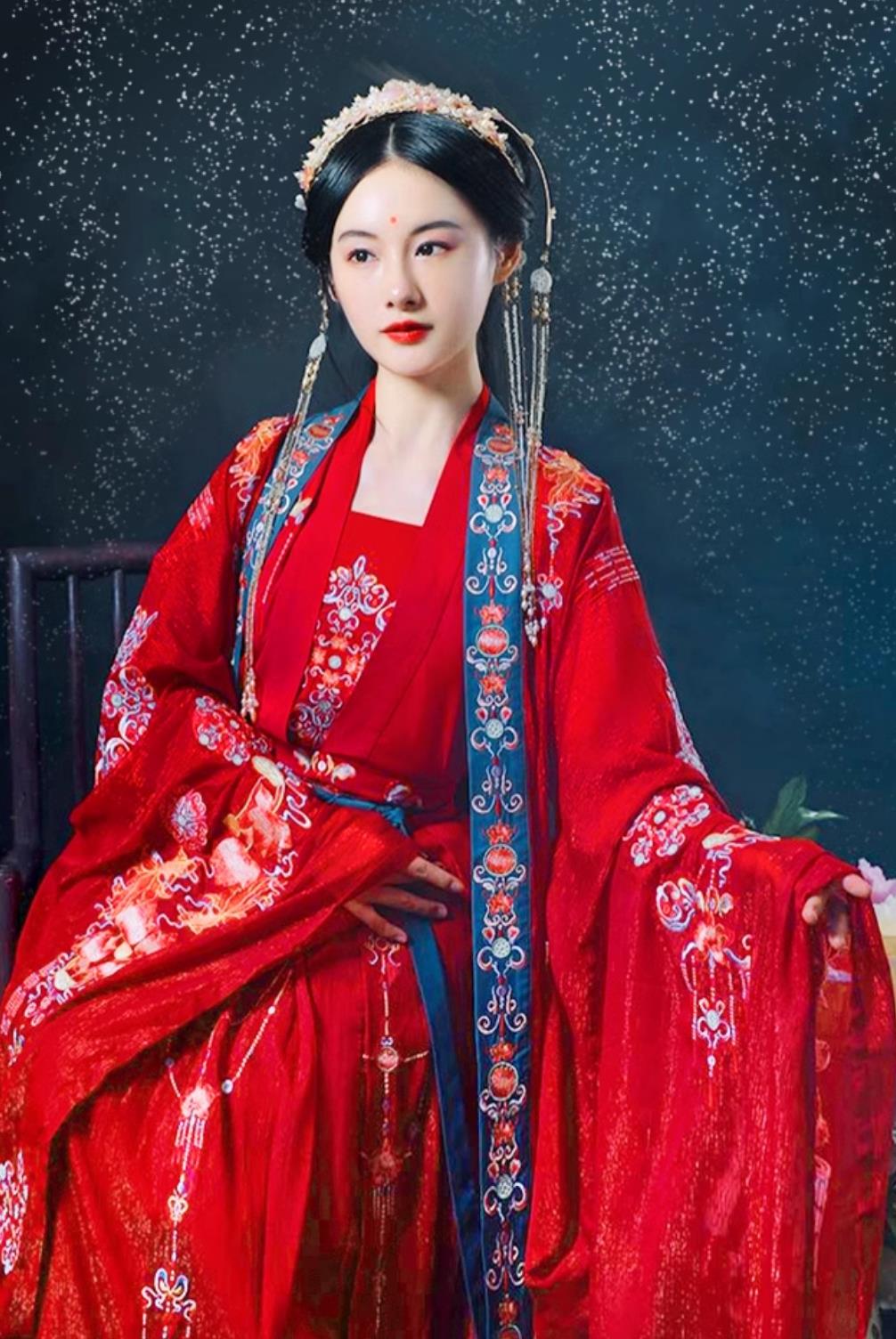 Chinese Wedding Hanfu Ancient China Bride Red Dress Ming Dynasty Young Lady Costume