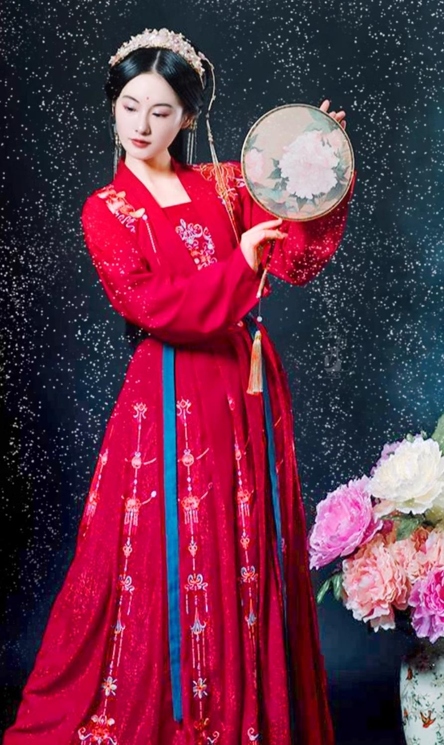 Chinese Wedding Hanfu Ancient China Bride Red Dress Ming Dynasty Young Lady Costume