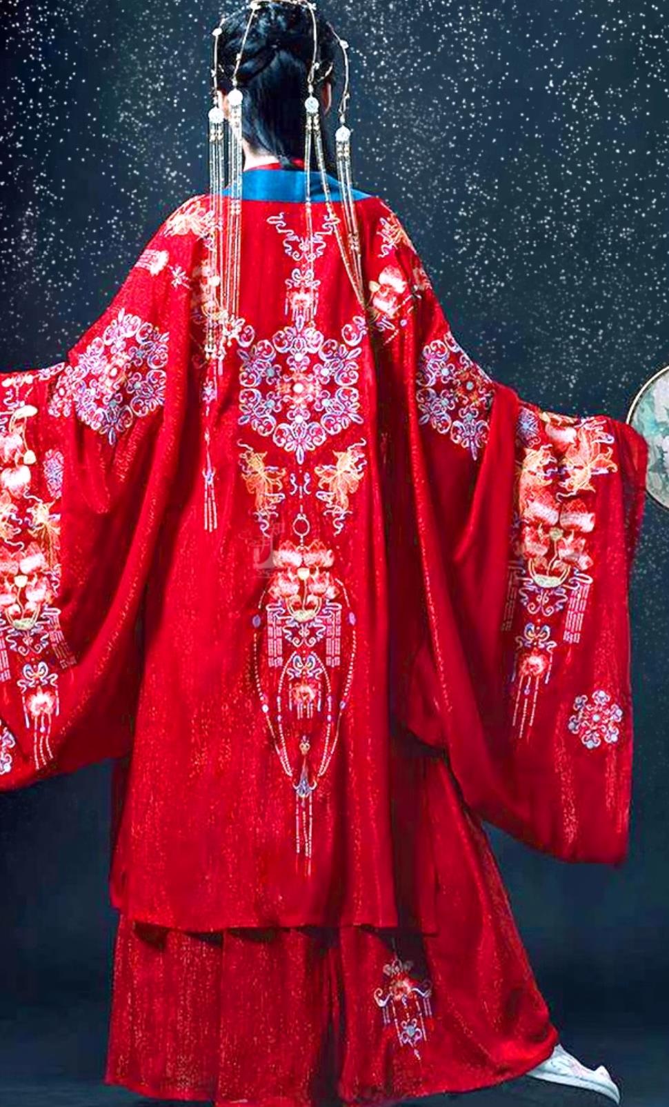 Chinese Wedding Hanfu Ancient China Bride Red Dress Ming Dynasty Young Lady Costume