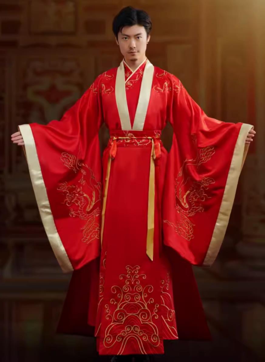 Traditional Chinese Wedding Dress Ancient Groom Embroidered Dragon Garment China Hanfu Male Clothing