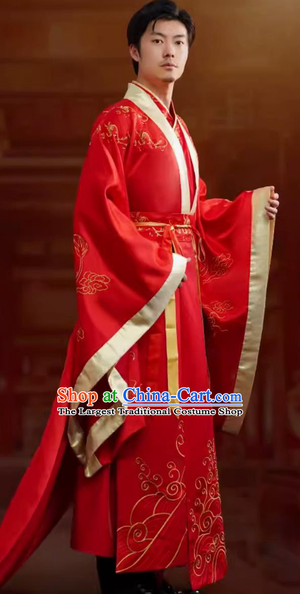 Traditional Chinese Wedding Dress Ancient Groom Embroidered Dragon Garment China Hanfu Male Clothing