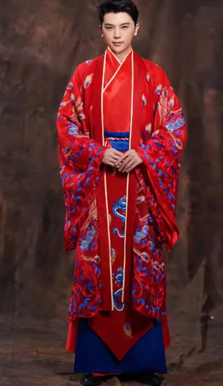 China Hanfu Male Clothing Traditional Chinese Wedding Dress Ancient Groom Embroidered Dragon Garment