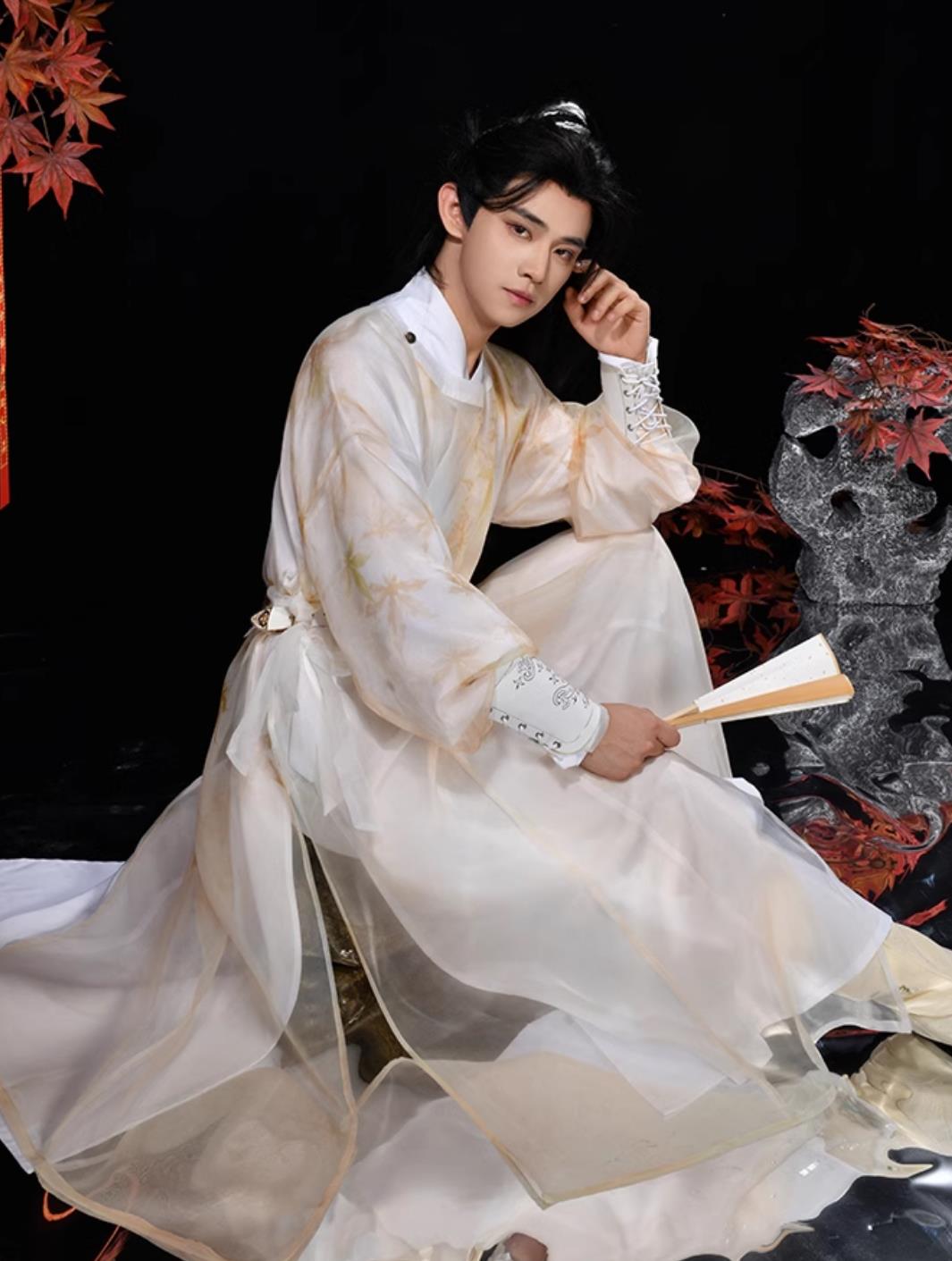 China Traditional Male Clothing Chinese Tang Dynasty Hanfu Ancient Swordsman Embroidered Yellow Costumes Complete Set