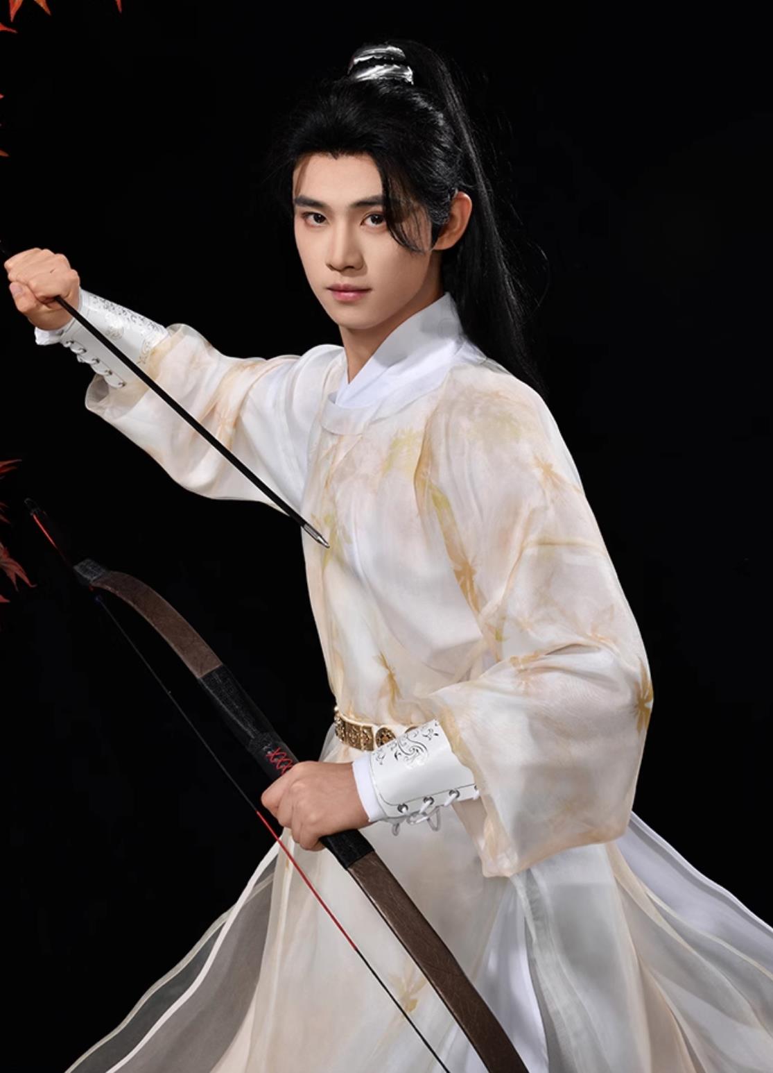 China Traditional Male Clothing Chinese Tang Dynasty Hanfu Ancient Swordsman Embroidered Yellow Costumes Complete Set