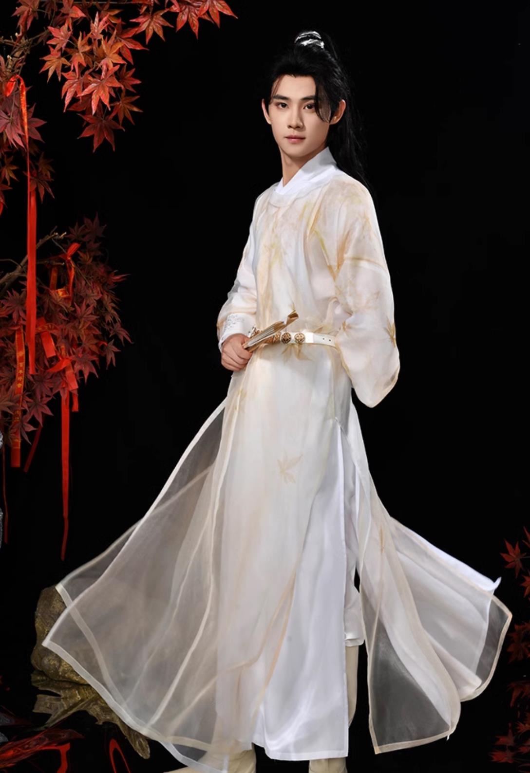 China Traditional Male Clothing Chinese Tang Dynasty Hanfu Ancient Swordsman Embroidered Yellow Costumes Complete Set