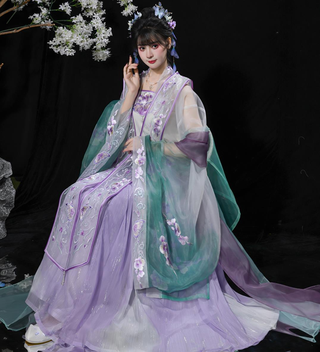 China Ancient Royal Princess Embroidered Purple Dress Traditional Court Woman Clothing Chinese Song Dynasty Hanfu