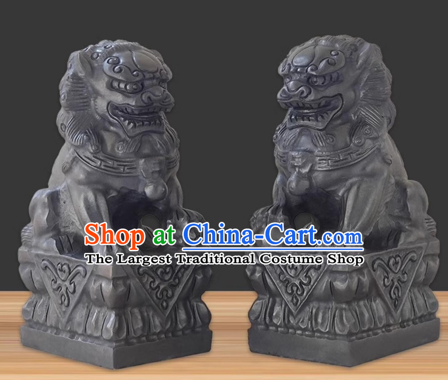 Top Carved Bluestone Lions Chinese Artworks Doorway Decoration Lions Set