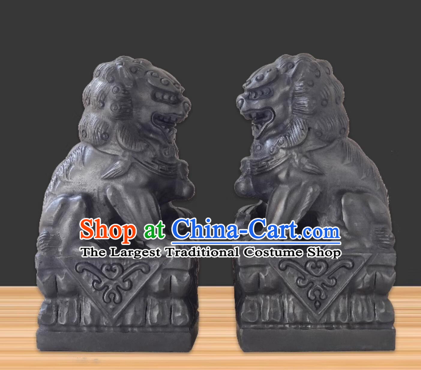 Top Carved Bluestone Lions Chinese Artworks Doorway Decoration Lions Set