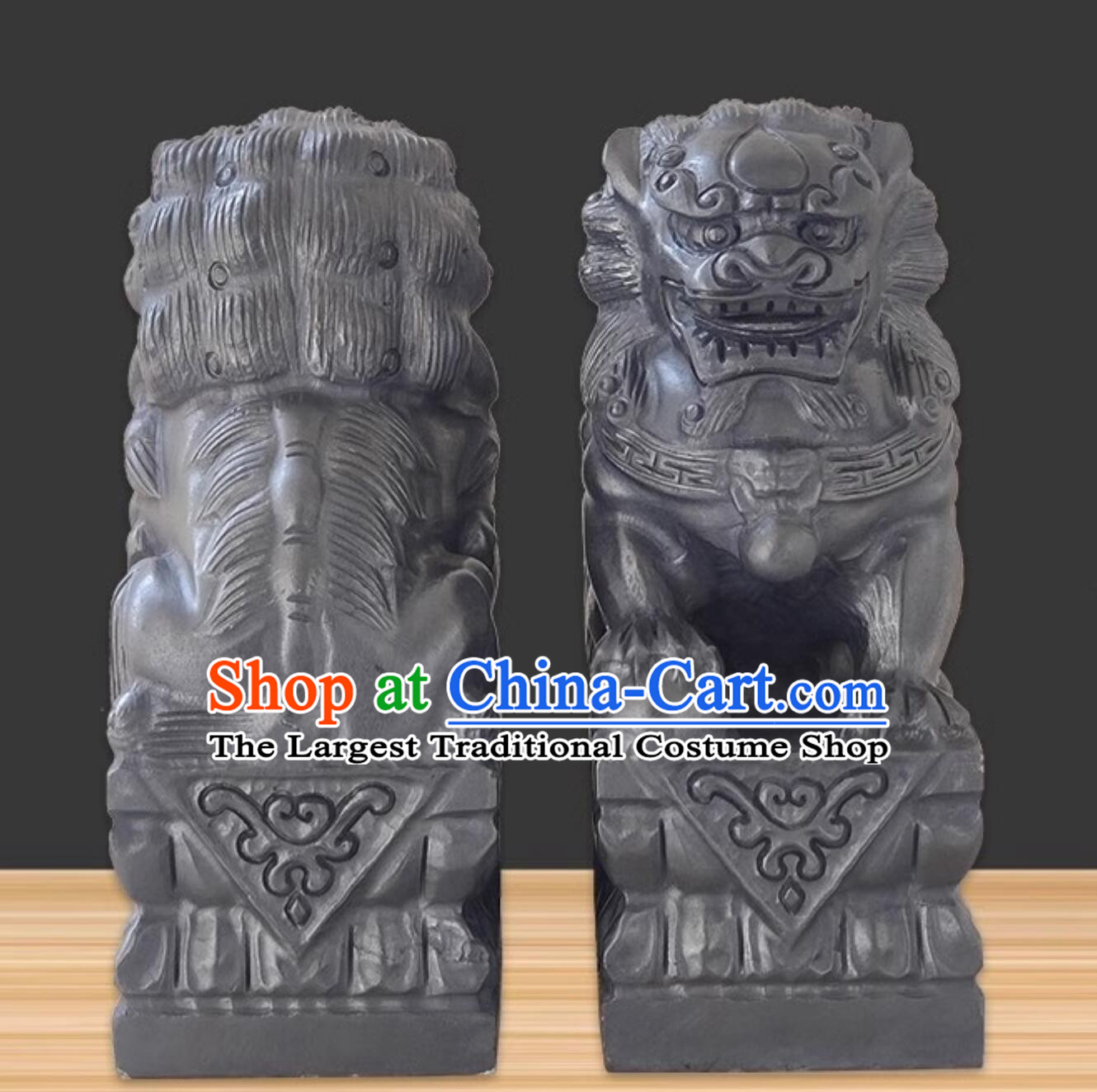 Top Carved Bluestone Lions Chinese Artworks Doorway Decoration Lions Set