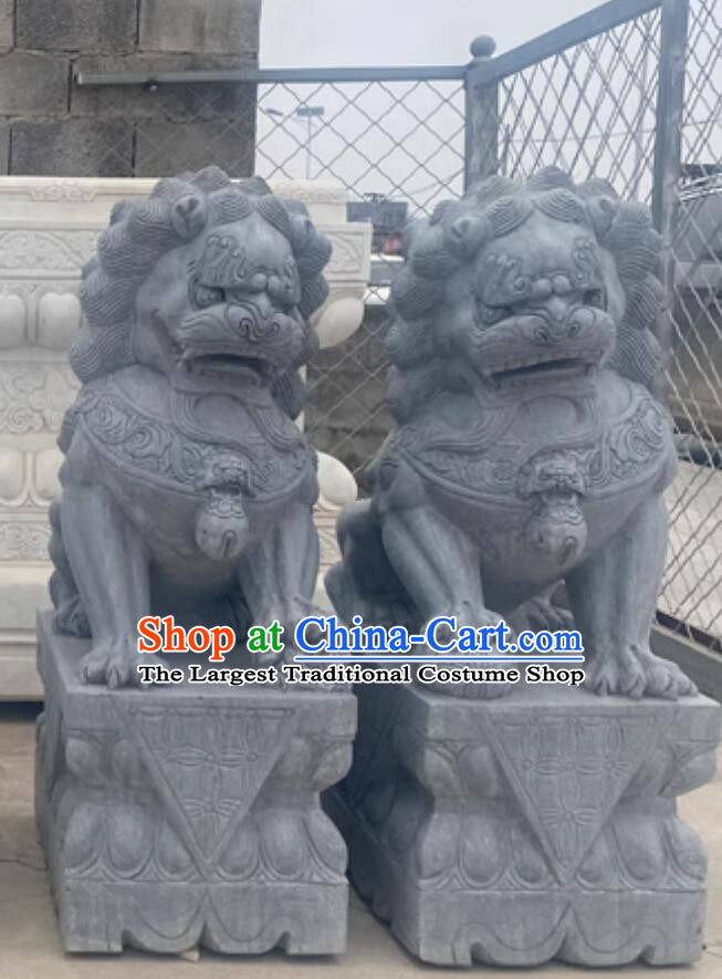 Top Doorway Decoration Lions Set Carved Bluestone Lions Chinese Artworks