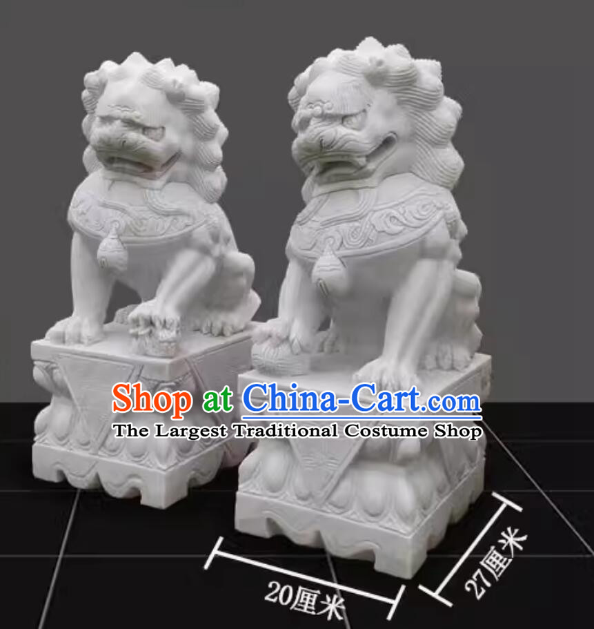 Chinese Stone Artworks Top Doorway Decoration Lions Set Carved White Marble Lions