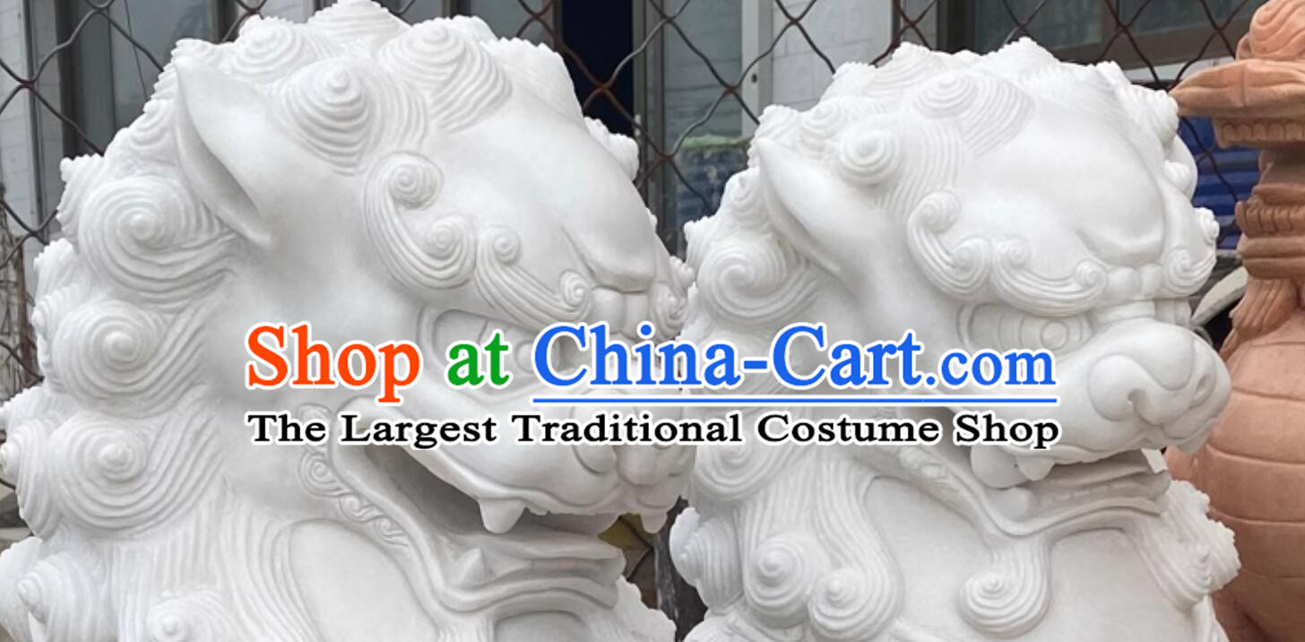 Chinese Stone Artworks Top Doorway Decoration Lions Set Carved White Marble Lions