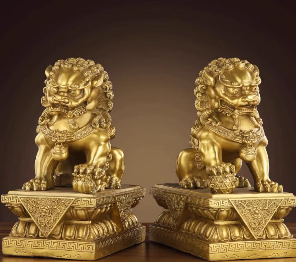 Chinese Artworks Top Brass Lion Decorations Doorway Decoration Beijing Lions Set