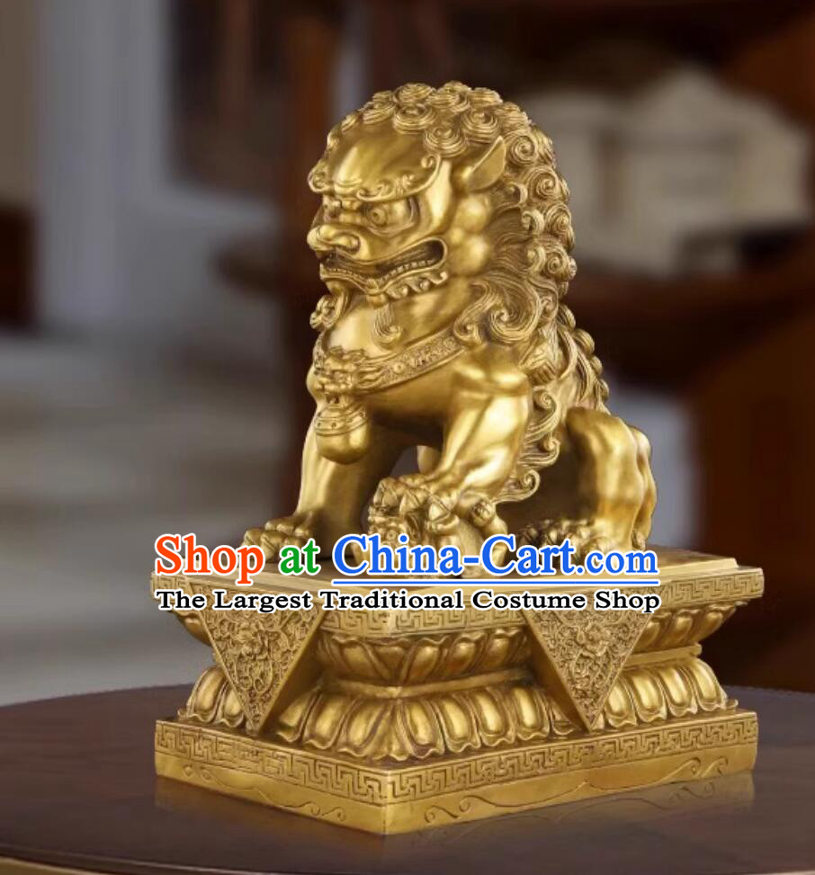 Chinese Artworks Top Brass Lion Decorations Doorway Decoration Beijing Lions Set