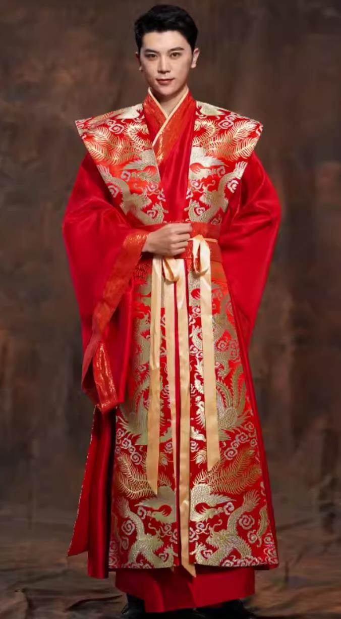 Traditional China Wedding Clothing Chinese Tang Dynasty Hanfu Ancient Groom Red Attire