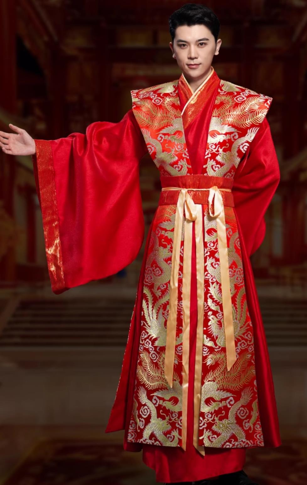 Traditional China Wedding Clothing Chinese Tang Dynasty Hanfu Ancient Groom Red Attire