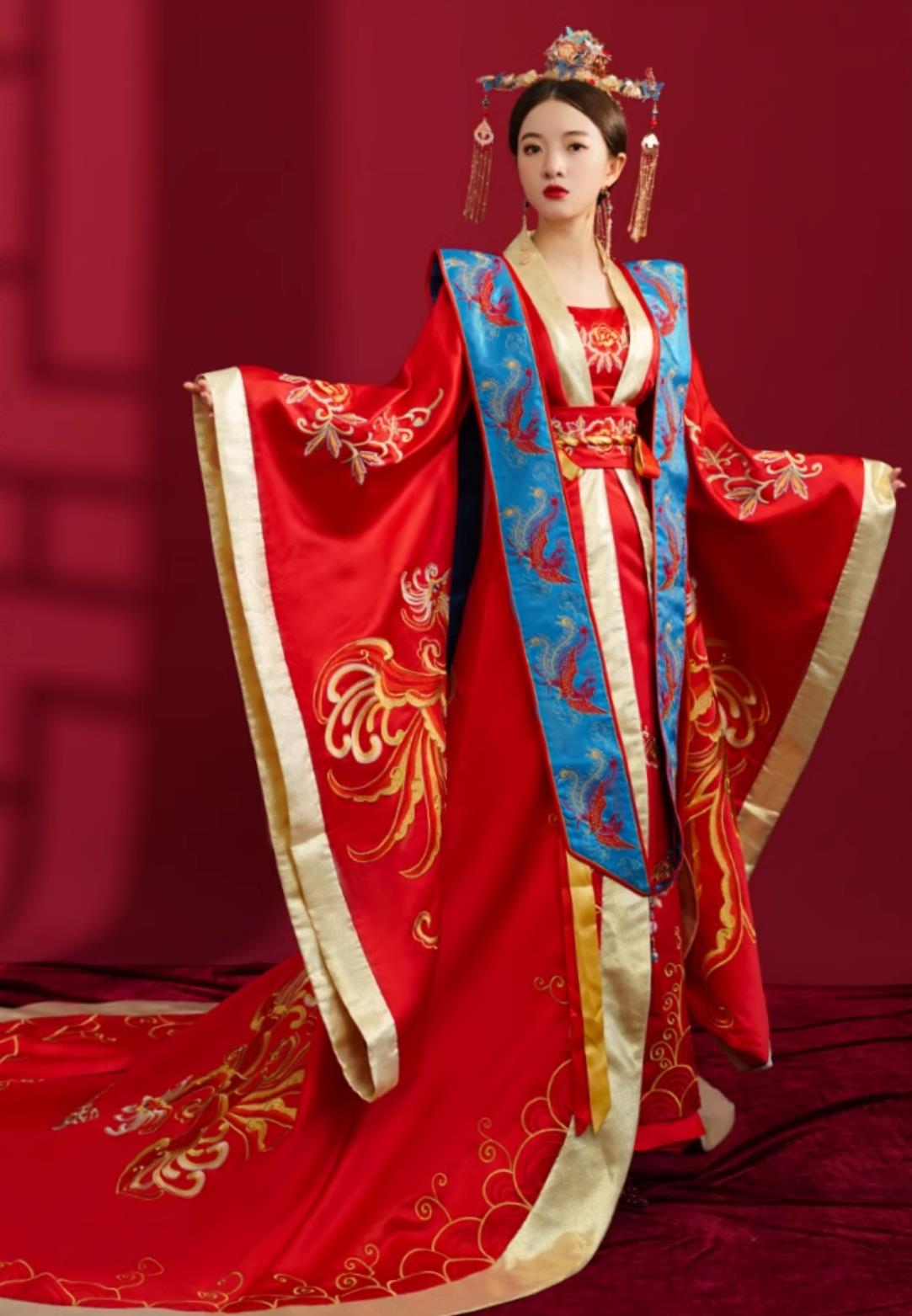 Chinese Ming Dynasty Hanfu Ancient Empress Red Attire Traditional China Wedding Clothing Red Dress