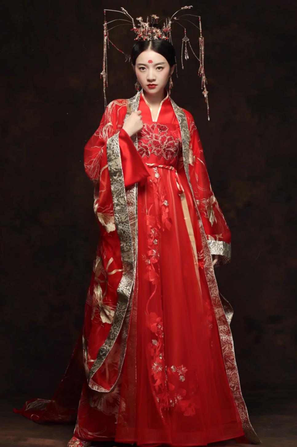 Traditional China Wedding Clothing Chinese Tang Dynasty Hanfu Ancient Princess Red Dress