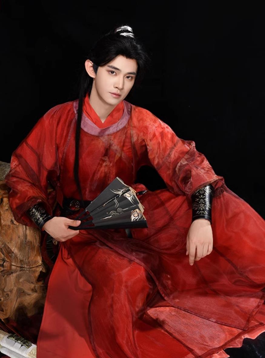 Chinese Tang Dynasty Male Hanfu Ancient China Swordsman Red Costume Traditional Young Hero Clothing