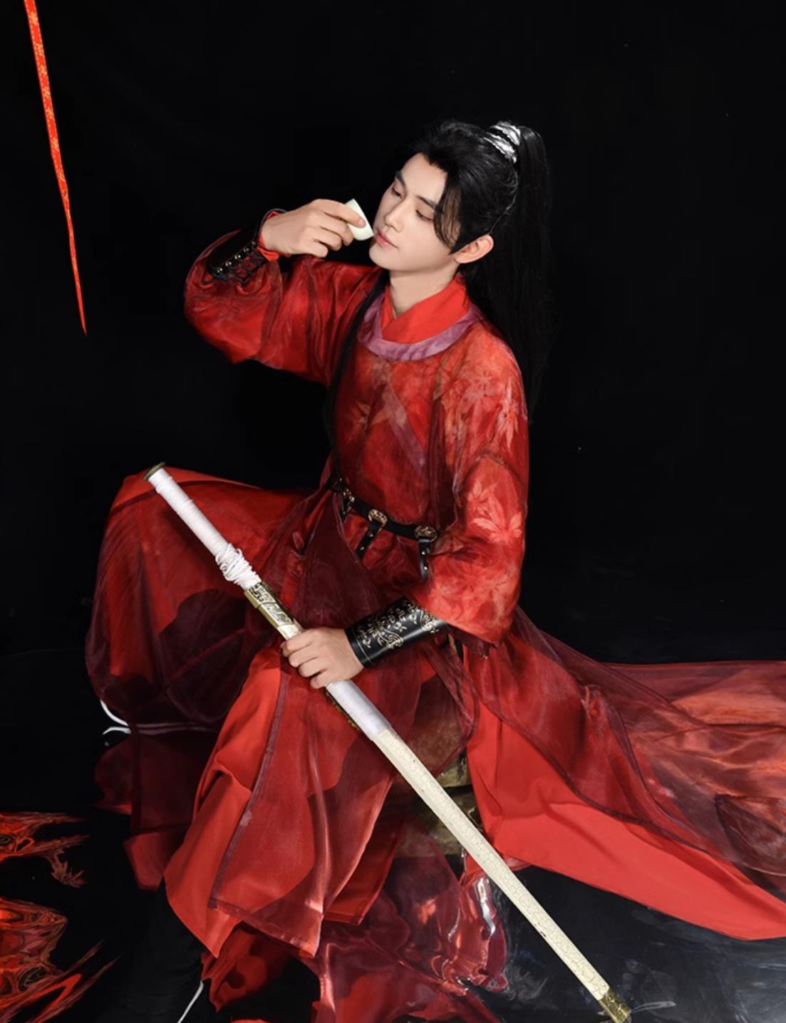 Chinese Tang Dynasty Male Hanfu Ancient China Swordsman Red Costume Traditional Young Hero Clothing