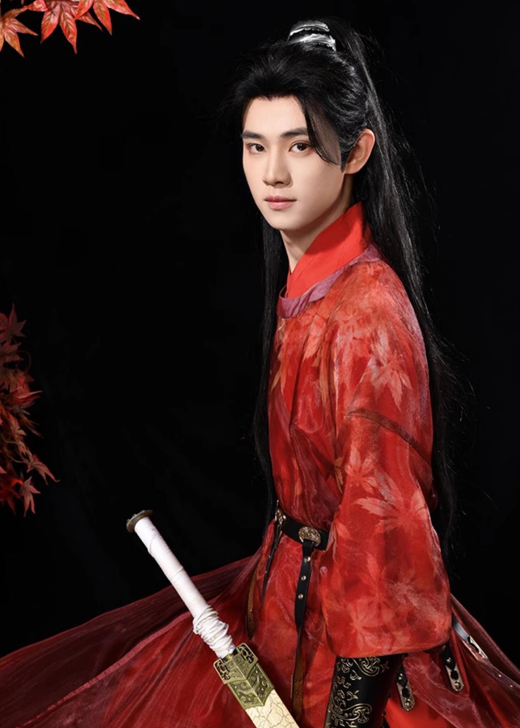 Chinese Tang Dynasty Male Hanfu Ancient China Swordsman Red Costume Traditional Young Hero Clothing