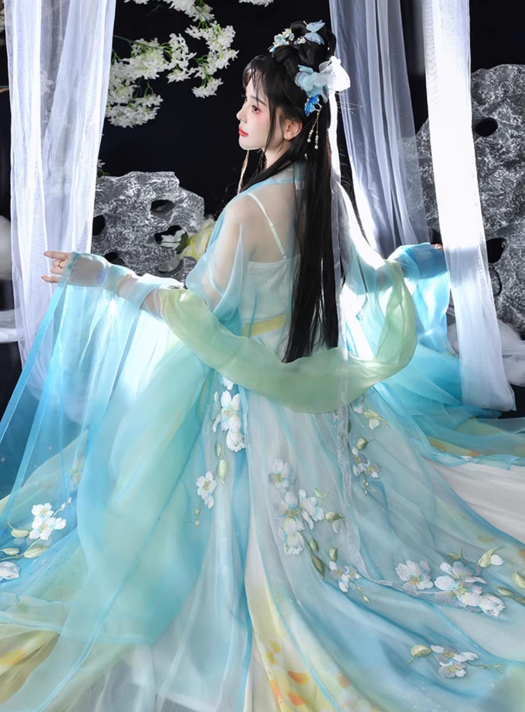 Ancient China Palace Lady Costume Traditional Woman Clothing Chinese Tang Dynasty Princess Blue Hanfu