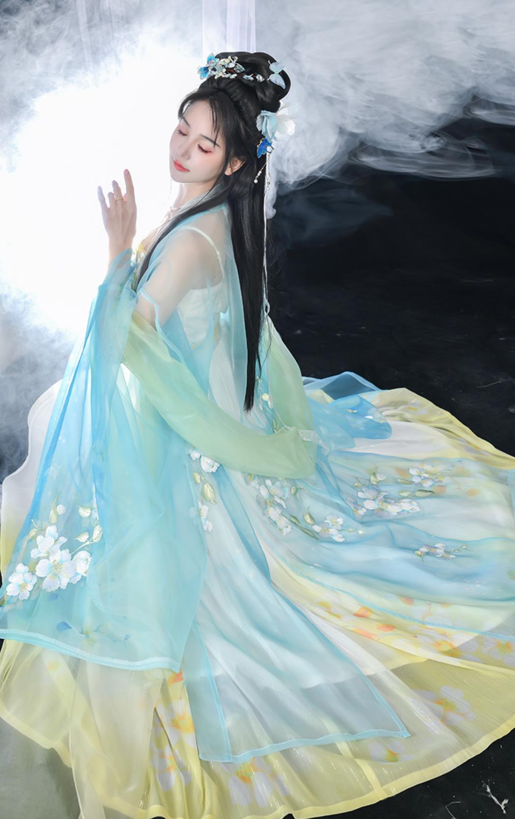 Ancient China Palace Lady Costume Traditional Woman Clothing Chinese Tang Dynasty Princess Blue Hanfu